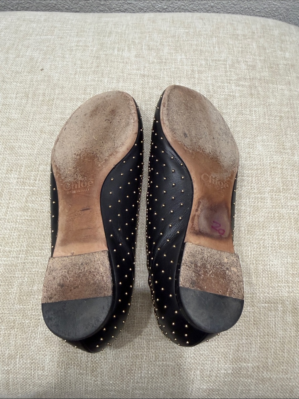Chloe Black Scalloped Studded Leather Flats - Picture 4 of 5
